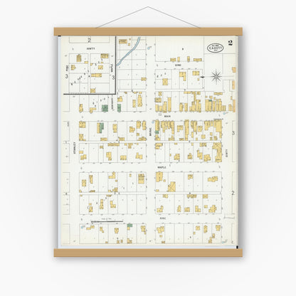 Old map wall art mockup — magnetic wood frame on white wall — Sanborn Fire Insurance Map from Cadott, Chippewa County, Wisconsin (1900), Sheet #0002