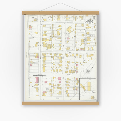 Old map wall art mockup — magnetic wood frame on white wall — Sanborn Fire Insurance Map from Ironton, Lawrence County, Ohio (1900), Sheet #0002