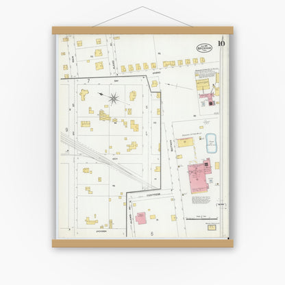 Old map wall art mockup — magnetic wood frame on white wall — Sanborn Fire Insurance Map from Brenham, Washington County, Texas (1906), Sheet #0010