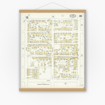 Old map wall art mockup — magnetic wood frame on white wall — Sanborn Fire Insurance Map from Key West, Monroe County, Florida (1912), Sheet #0026