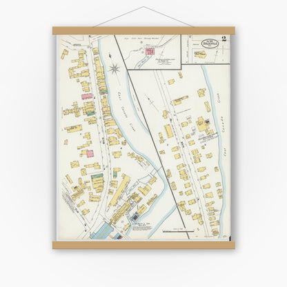 Old map wall art mockup — magnetic wood frame on white wall — Sanborn Fire Insurance Map from Dolgeville, Hirkimer County, New York (1898), Sheet #0002