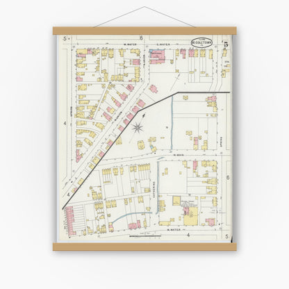 Old map wall art mockup — magnetic wood frame on white wall — Sanborn Fire Insurance Map from Middletown, Dauphin County, Pennsylvania (1896), Sheet #0005