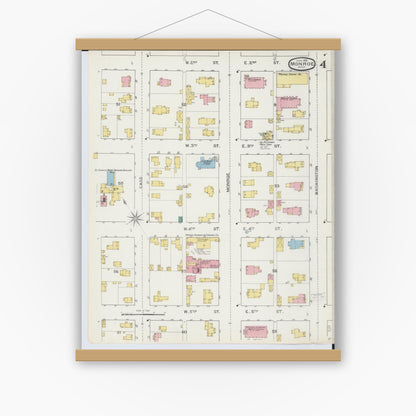 Old map wall art mockup — magnetic wood frame on white wall — Sanborn Fire Insurance Map from Monroe, Monroe County, Michigan (1893), Sheet #0004