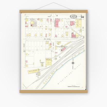 Old map wall art mockup — magnetic wood frame on white wall — Sanborn Fire Insurance Map from Fort Madison, Lee County, Iowa (1913), Sheet #0024