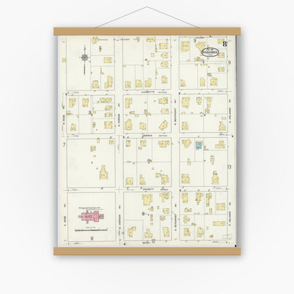 Old map wall art mockup — magnetic wood frame on white wall — Sanborn Fire Insurance Map from Kissimmee, Osceola County, Florida (1914), Sheet #0008