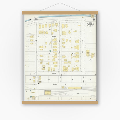 Old map wall art mockup — magnetic wood frame on white wall — Sanborn Fire Insurance Map from Miami, Dade County, Florida (1906), Sheet #0006