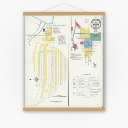 Old map wall art mockup — magnetic wood frame on white wall — Sanborn Fire Insurance Map from Marion, Smyth County, Virginia (1908), Sheet #0001