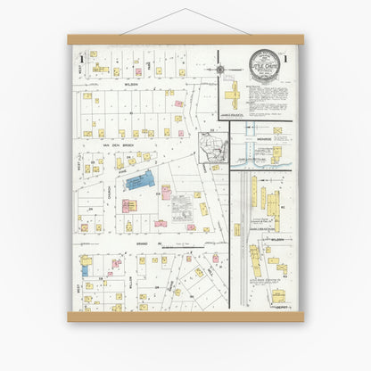 Old map wall art mockup — magnetic wood frame on white wall — Sanborn Fire Insurance Map from Little Chute, Outagamie County, Wisconsin (1925) - Complete Map Set