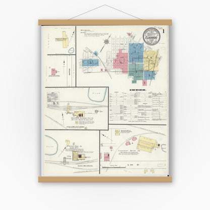 Old map wall art mockup — magnetic wood frame on white wall — Sanborn Fire Insurance Map from Eldorado, Saline County, Illinois (1911) - Complete Map Set