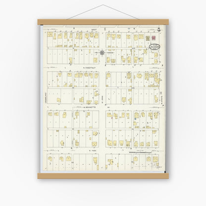 Old map wall art mockup — magnetic wood frame on white wall — Sanborn Fire Insurance Map from Jackson, Jackson County, Ohio (1914), Sheet #0005
