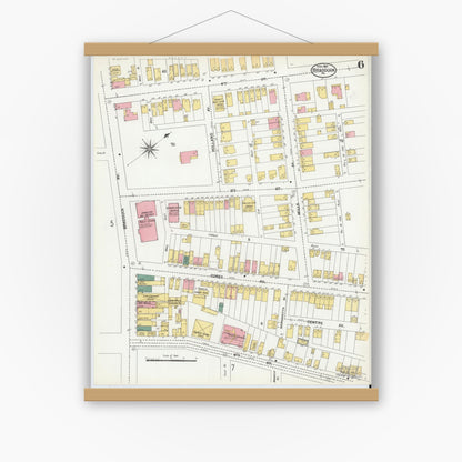 Old map wall art mockup — magnetic wood frame on white wall — Sanborn Fire Insurance Map from Braddock, Allegheny County, Pennsylvania (1901), Sheet #0006