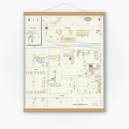 Old map wall art mockup — magnetic wood frame on white wall — Sanborn Fire Insurance Map from Mission, Hidalgo County, Texas (1925), Sheet #0003