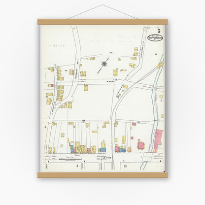 Old map wall art mockup — magnetic wood frame on white wall — Sanborn Fire Insurance Map from Shippensburg, Cumberland And Franklin Counties, Pennsylvania (1921), Sheet #0005