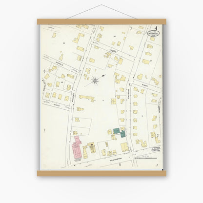 Old map wall art mockup — magnetic wood frame on white wall — Sanborn Fire Insurance Map from Norwood, Norfolk County, Massachusetts (1909), Sheet #0004