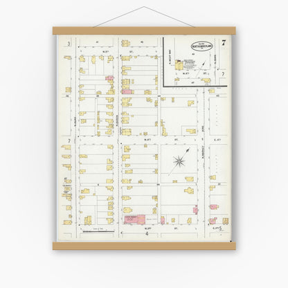 Old map wall art mockup — magnetic wood frame on white wall — Sanborn Fire Insurance Map from Northumberland, Northumberland County, Pennsylvania (1901), Sheet #0007