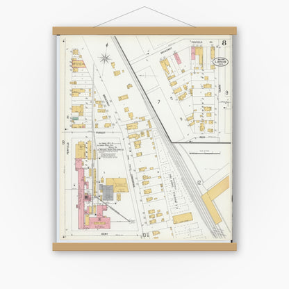 Old map wall art mockup — magnetic wood frame on white wall — Sanborn Fire Insurance Map from Lorain, Lorain County, Ohio (1900), Sheet #0008