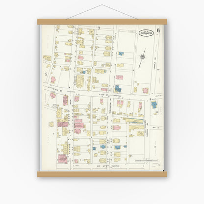 Old map wall art mockup — magnetic wood frame on white wall — Sanborn Fire Insurance Map from Northampton, Northampton County, Pennsylvania (1911), Sheet #0006