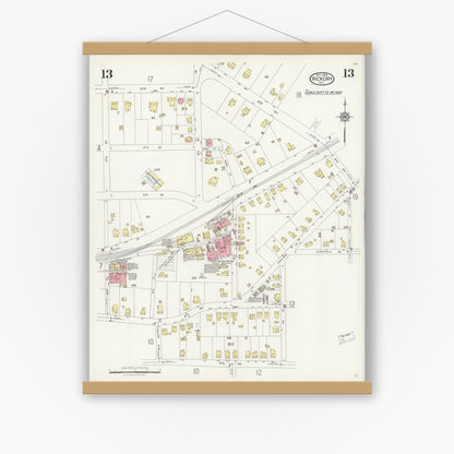 Old map wall art mockup — magnetic wood frame on white wall — Sanborn Fire Insurance Map from Hickory, Catawba County, North Carolina (1925), Sheet #0013