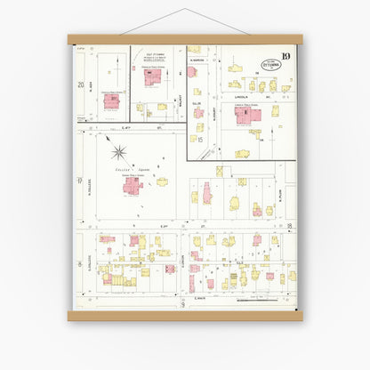 Old map wall art mockup — magnetic wood frame on white wall — Sanborn Fire Insurance Map from Ottumwa, Wapello County, Iowa (1902), Sheet #0019