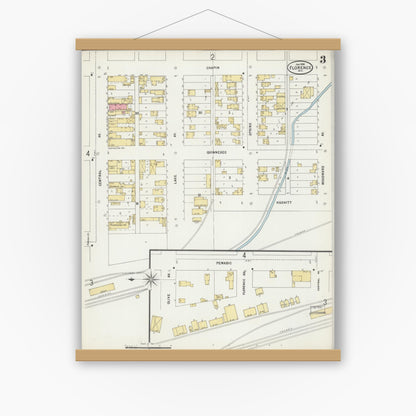 Old map wall art mockup — magnetic wood frame on white wall — Sanborn Fire Insurance Map from Florence, Florence County, Wisconsin (1898), Sheet #0003