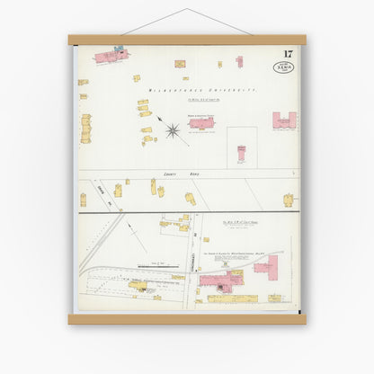 Old map wall art mockup — magnetic wood frame on white wall — Sanborn Fire Insurance Map from Xenia, Greene County, Ohio (1901), Sheet #0017