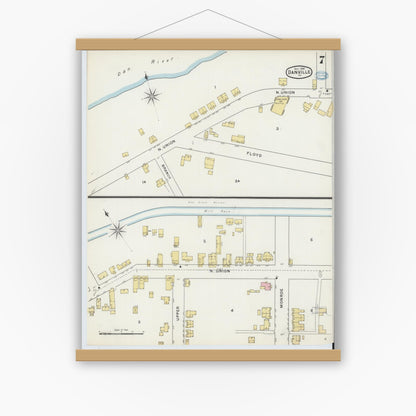 Old map wall art mockup — magnetic wood frame on white wall — Sanborn Fire Insurance Map from Danville, Independent Cities, Virginia (1894), Sheet #0007