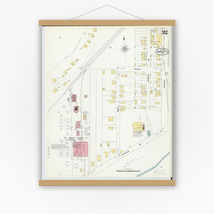 Old map wall art mockup — magnetic wood frame on white wall — Sanborn Fire Insurance Map from Marietta, Washington County, Ohio (1907), Sheet #0032