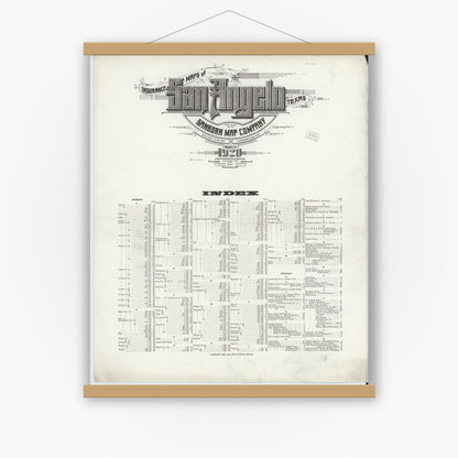 Old map wall art mockup — magnetic wood frame on white wall — Sanborn Fire Insurance Map from San Angelo, Tom Green County, Texas (1920), Sheet #0001