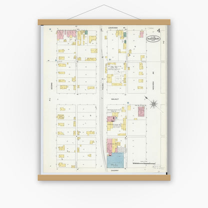 Old map wall art mockup — magnetic wood frame on white wall — Sanborn Fire Insurance Map from Perrysburg, Wood County, Ohio (1908), Sheet #0004