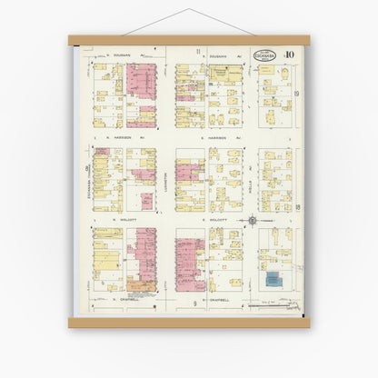 Old map wall art mockup — magnetic wood frame on white wall — Sanborn Fire Insurance Map from Escanaba, Delta County, Michigan (1913), Sheet #0010