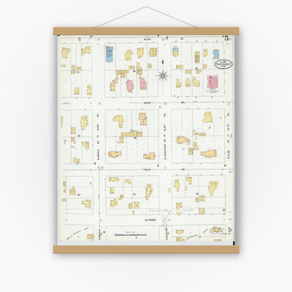 Old map wall art mockup — magnetic wood frame on white wall — Sanborn Fire Insurance Map from Faribault, Rice County, Minnesota (1899), Sheet #0005