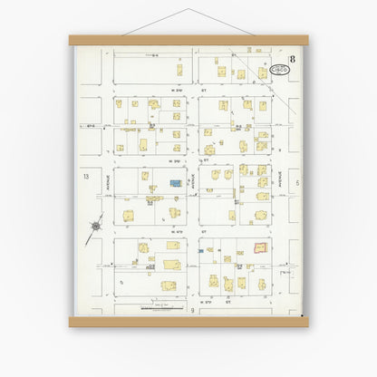 Old map wall art mockup — magnetic wood frame on white wall — Sanborn Fire Insurance Map from Cisco, Eastland County, Texas (1920), Sheet #0008