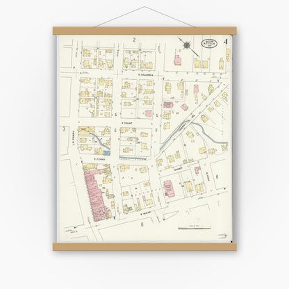 Old map wall art mockup — magnetic wood frame on white wall — Sanborn Fire Insurance Map from Attica, Fountain County, Indiana (1910), Sheet #0004