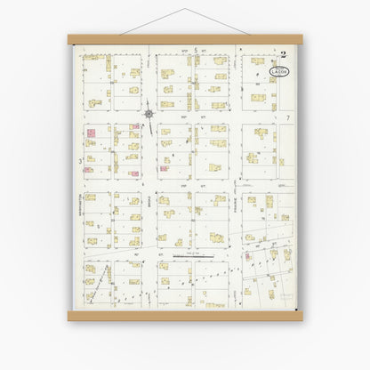 Old map wall art mockup — magnetic wood frame on white wall — Sanborn Fire Insurance Map from Lacon, Marshall County, Illinois (1913), Sheet #0002