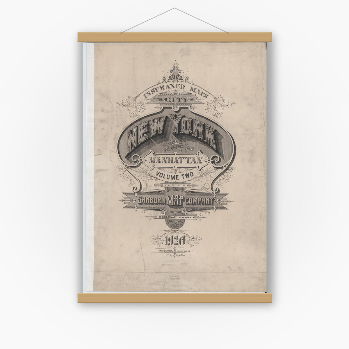 Old map wall art mockup — magnetic wood frame on white wall — Sanborn Fire Insurance Map from New York, Bronx, Manhattan, New York (1920), Sheet #0001