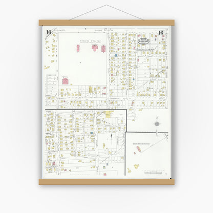 Old map wall art mockup — magnetic wood frame on white wall — Sanborn Fire Insurance Map from Ashland, Ashland County, Ohio (1930), Sheet #0016