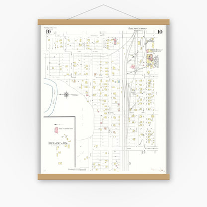 Old map wall art mockup — magnetic wood frame on white wall — Sanborn Fire Insurance Map from Webster City, Hamilton County, Iowa (1938), Sheet #0010