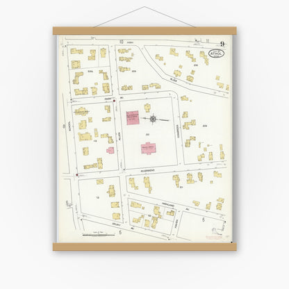 Old map wall art mockup — magnetic wood frame on white wall — Sanborn Fire Insurance Map from Athol, Worcester County, Massachusetts (1917), Sheet #0009