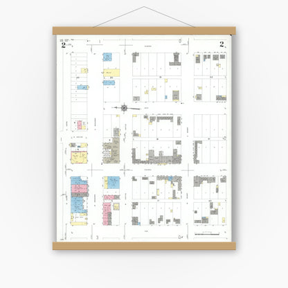 Old map wall art mockup — magnetic wood frame on white wall — Sanborn Fire Insurance Map from Van Horn, Culberson County, Texas (1950), Sheet #0002