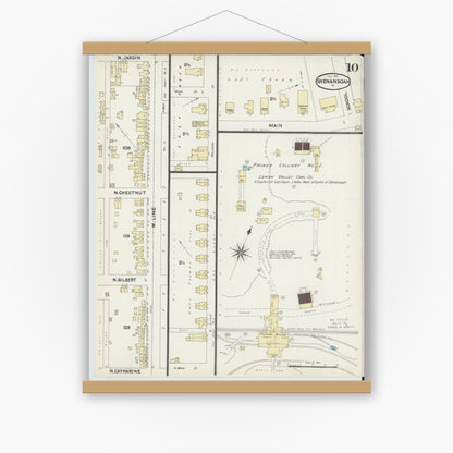 Old map wall art mockup — magnetic wood frame on white wall — Sanborn Fire Insurance Map from Shenandoah, Schuylkill County, Pennsylvania (1891), Sheet #0010