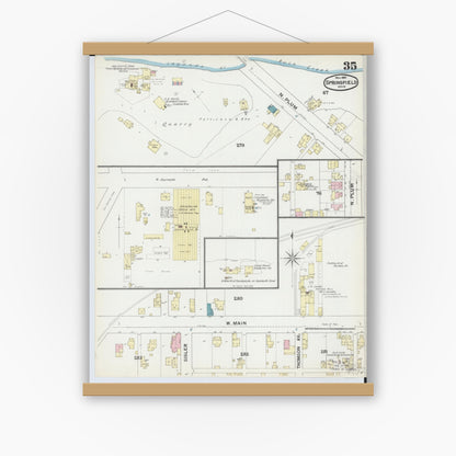 Old map wall art mockup — magnetic wood frame on white wall — Sanborn Fire Insurance Map from Springfield, Clark County, Ohio (1891), Sheet #0035