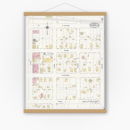 Old map wall art mockup — magnetic wood frame on white wall — Sanborn Fire Insurance Map from Knobnoster, Johnson County, Missouri (1909), Sheet #0002