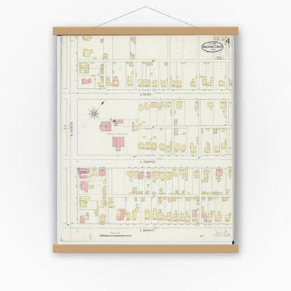 Old map wall art mockup — magnetic wood frame on white wall — Sanborn Fire Insurance Map from Washington Court House, Fayette County, Ohio (1895), Sheet #0004