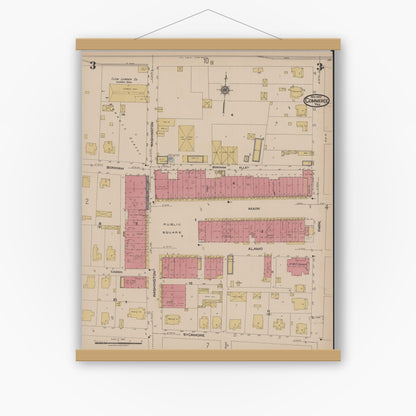 Old map wall art mockup — magnetic wood frame on white wall — Sanborn Fire Insurance Map from Commerce, Hunt County, Texas (1922), Sheet #0003