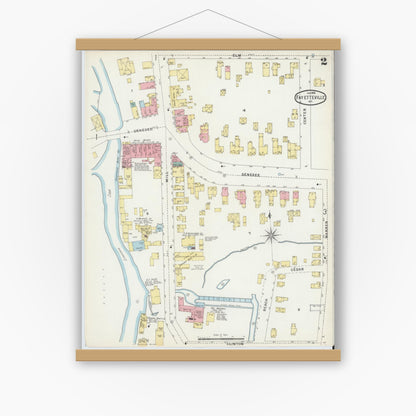 Old map wall art mockup — magnetic wood frame on white wall — Sanborn Fire Insurance Map from Fayetteville, Onondaga County, New York (1896), Sheet #0002