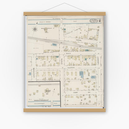 Old map wall art mockup — magnetic wood frame on white wall — Sanborn Fire Insurance Map from Lemont, Cook County, Illinois (1886), Sheet #0002