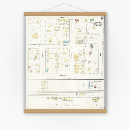 Old map wall art mockup — magnetic wood frame on white wall — Sanborn Fire Insurance Map from Rockford, Floyd County, Iowa (1894), Sheet #0002