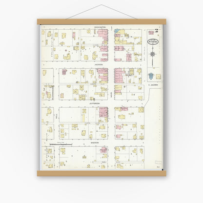 Old map wall art mockup — magnetic wood frame on white wall — Sanborn Fire Insurance Map from Athens, Menard County, Illinois (1914), Sheet #0002