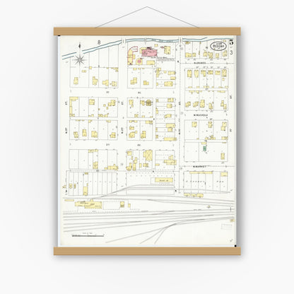 Old map wall art mockup — magnetic wood frame on white wall — Sanborn Fire Insurance Map from Red Oak, Montgomery County, Iowa (1899), Sheet #0005