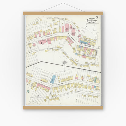 Old map wall art mockup — magnetic wood frame on white wall — Sanborn Fire Insurance Map from Mauch Chunk, Carbon County, Pennsylvania (1896), Sheet #0003
